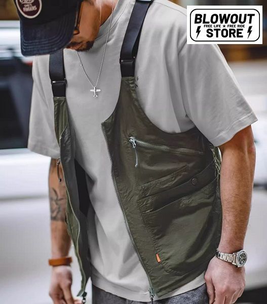 Blowout マルチベスト バッグ ユーティリティ バイカー ゲームベスト マルチポケット キャンプ チョッパー ボバー ハーレー ライダース アメリカン ワークウェア ２WAY 着るベスト ワークベスト