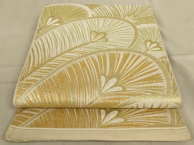 平和屋着物◎六通柄袋帯 孔雀青海波 金銀糸 正絹 逸品 BAAU6948yc