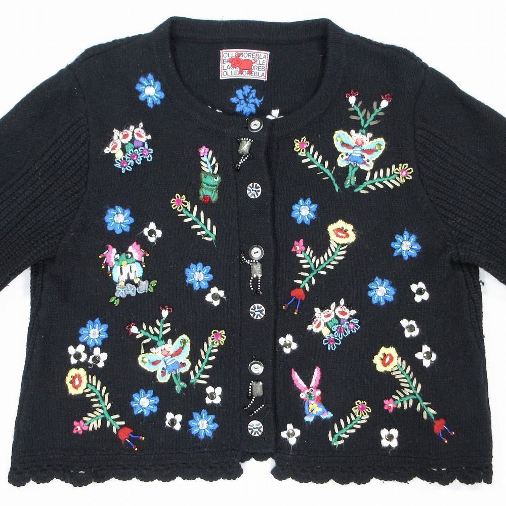 【美品】OLLEBOREBLA アルベロベロ　カーディガン　お花とブタさん　ラメ 美品】OLLEBOREBLA アルベロベロ カーディガン お花とブタさん