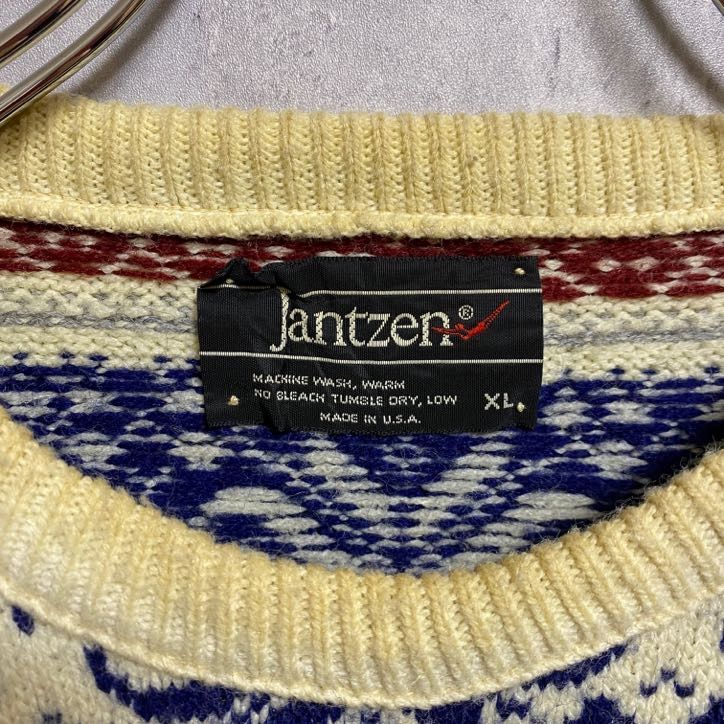 古着 used Jantzen 長袖クルーネックニット セーター ノルディック柄 トナカイ レトロデザイン クリスマス 白 秋冬服 - メルカリ