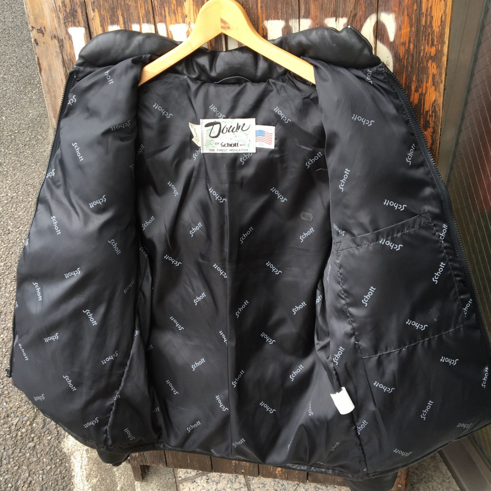 90s USA製【Schott】Leather Down Jacket オールド ショット レザー 