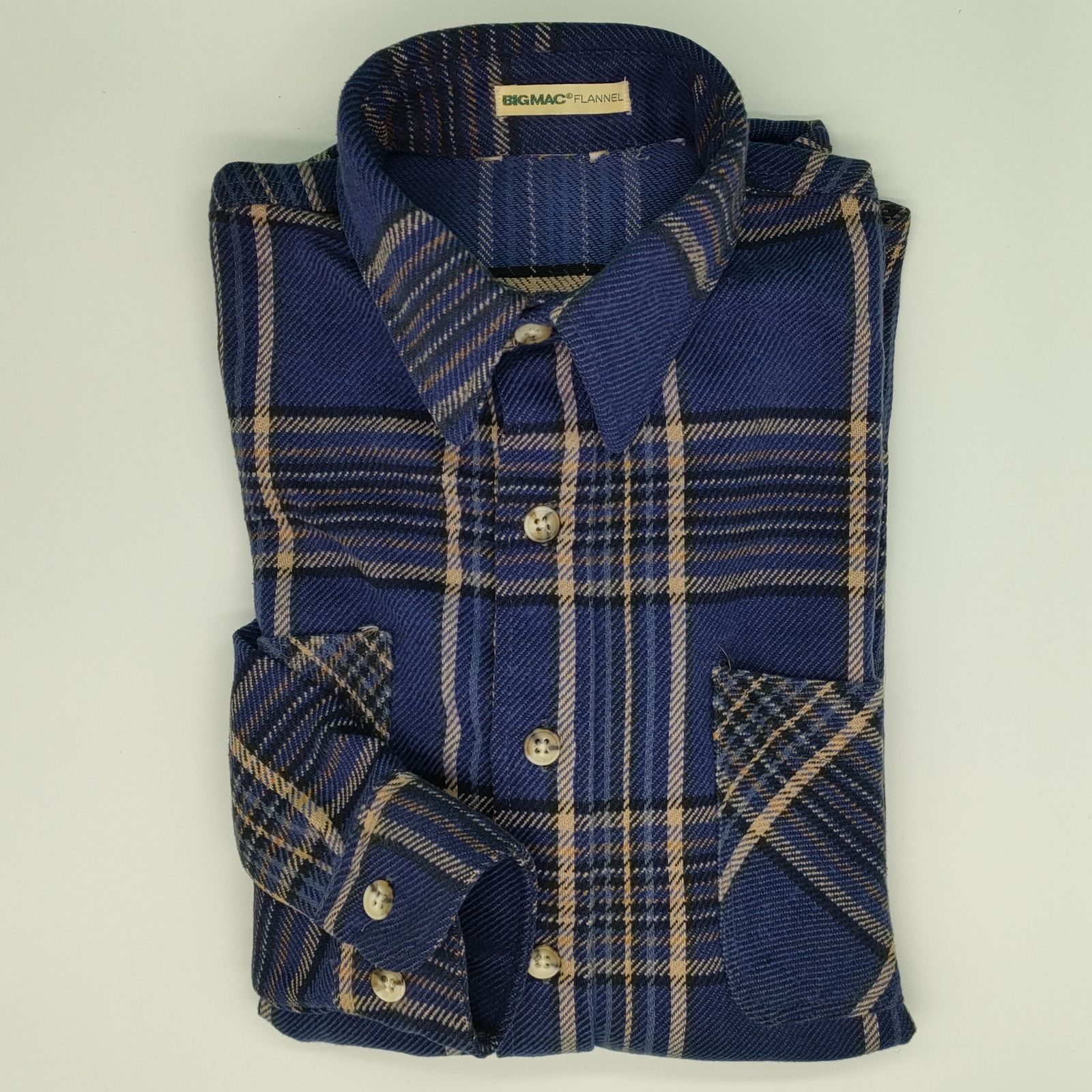 ビッグマック　ネルシャツ　長袖　ネイビー　80s USA製　綿100% L ビッグマック BIG MAC 未使用 80s ヘビーネルシャツ USA製 ビッグ