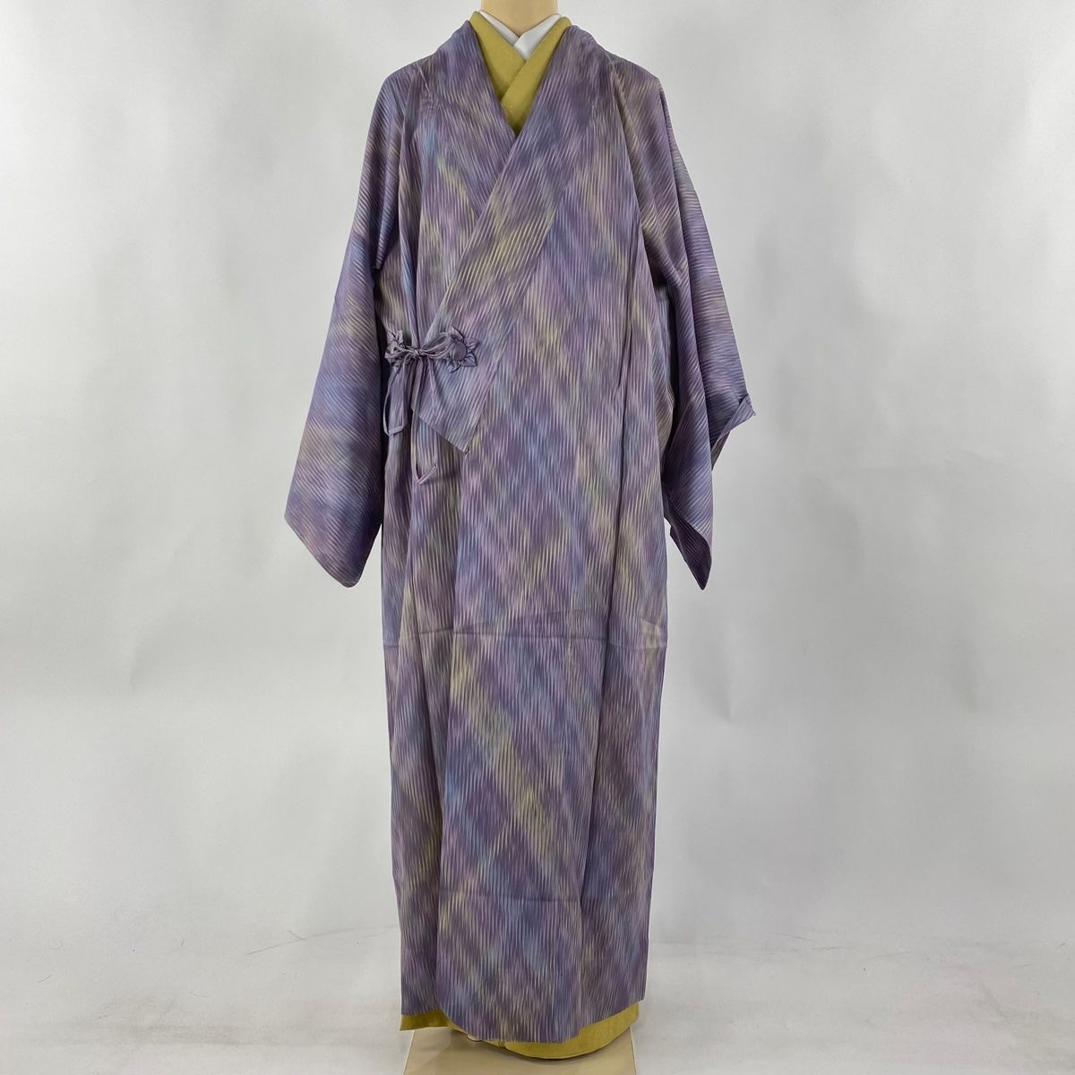 道中着 身丈106.5cm 裄丈66.5cm M 和装コート 着物衿 市松 ぼかし 灰紫  