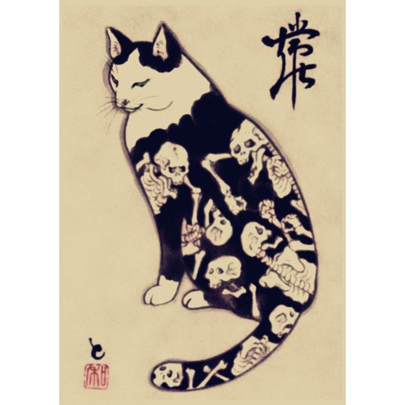 猫の絵 A3 入れ墨 猫 tatoo cat 絵 クラフト紙 猫画 猫グッズ 彫師