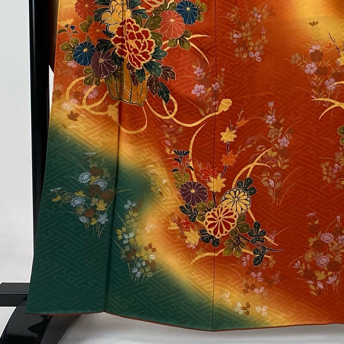 振袖 えんじ色 草花 金糸 金彩 正絹 シルク 袷 撮影 コスプレ 練習用 正絹振袖 絞り 駒刺繍 扇流水花文 金彩 振袖セット 振袖フル