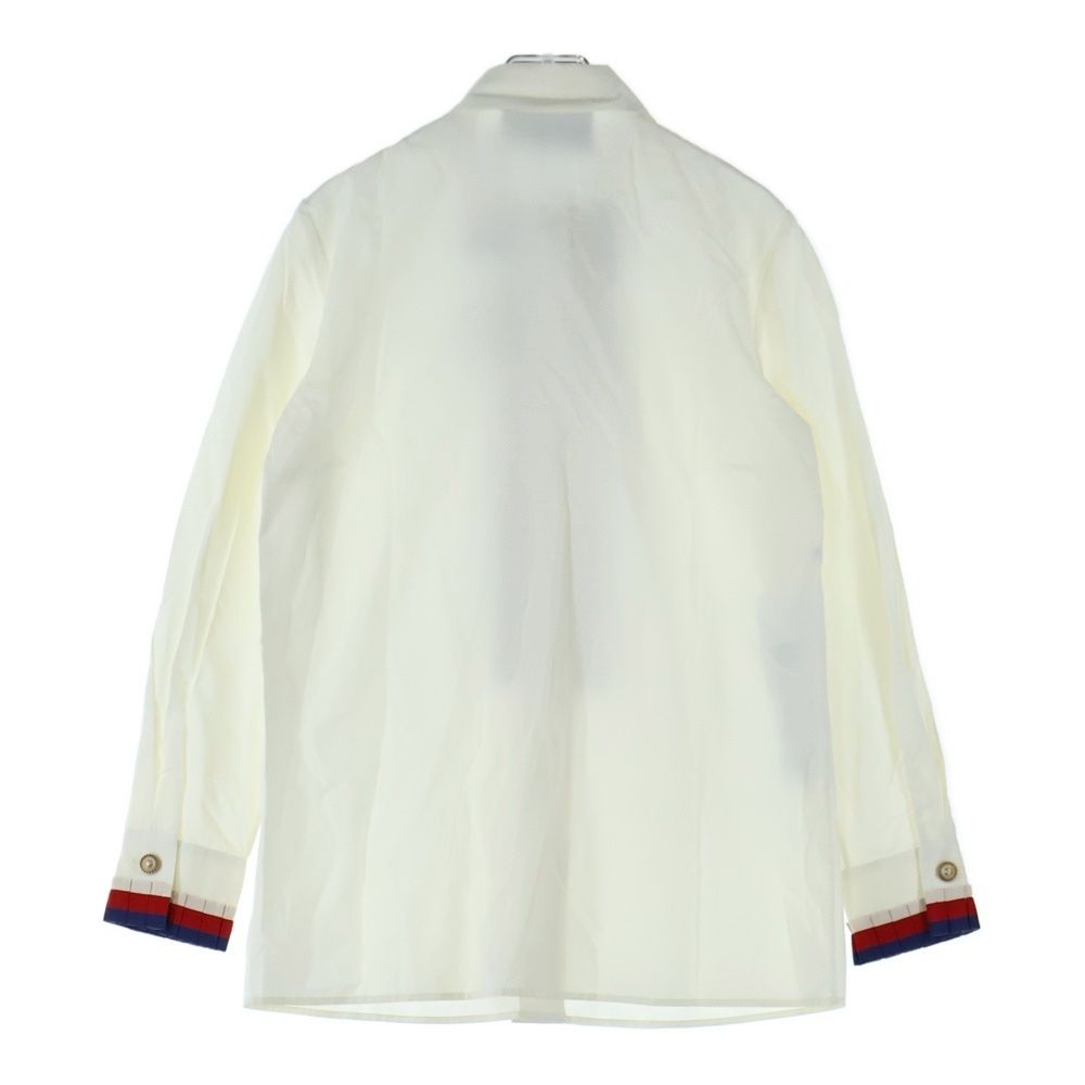 GUCCI グッチ ビジュー装飾 ウェブストライプリボン フリル GGボタン 長袖シャツ ホワイト レッド レディース 451007