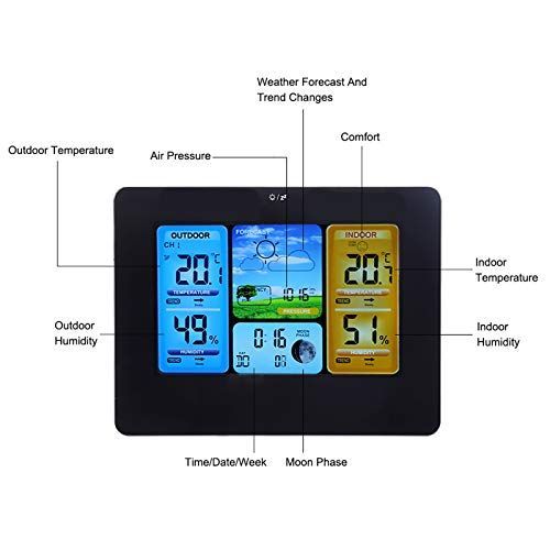 気象観測所、デジタル気圧計、温度モニター湿度計予報ステーション、屋内用、屋外用(ユニセックス-黒)