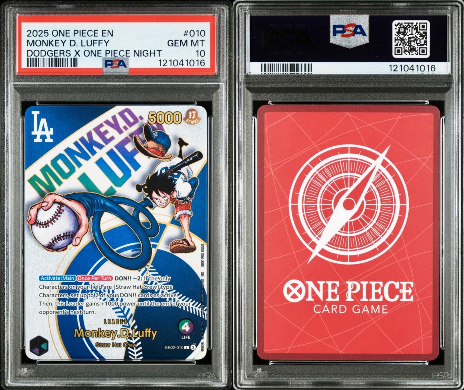 ルフィ 010 ロサンゼルスドジャース ワンピースカード PSA10 - メルカリ