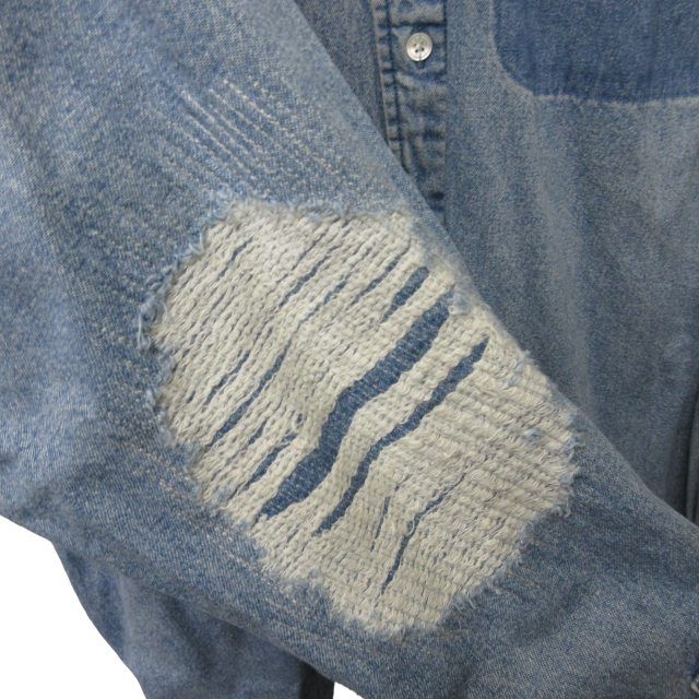 ビームス BEAMS SSZ 裏USED DENIM SHIRTS シャツ ダメージ オーバーサイズ インディゴブルー Lサイズ  11-11-6956-791 0113