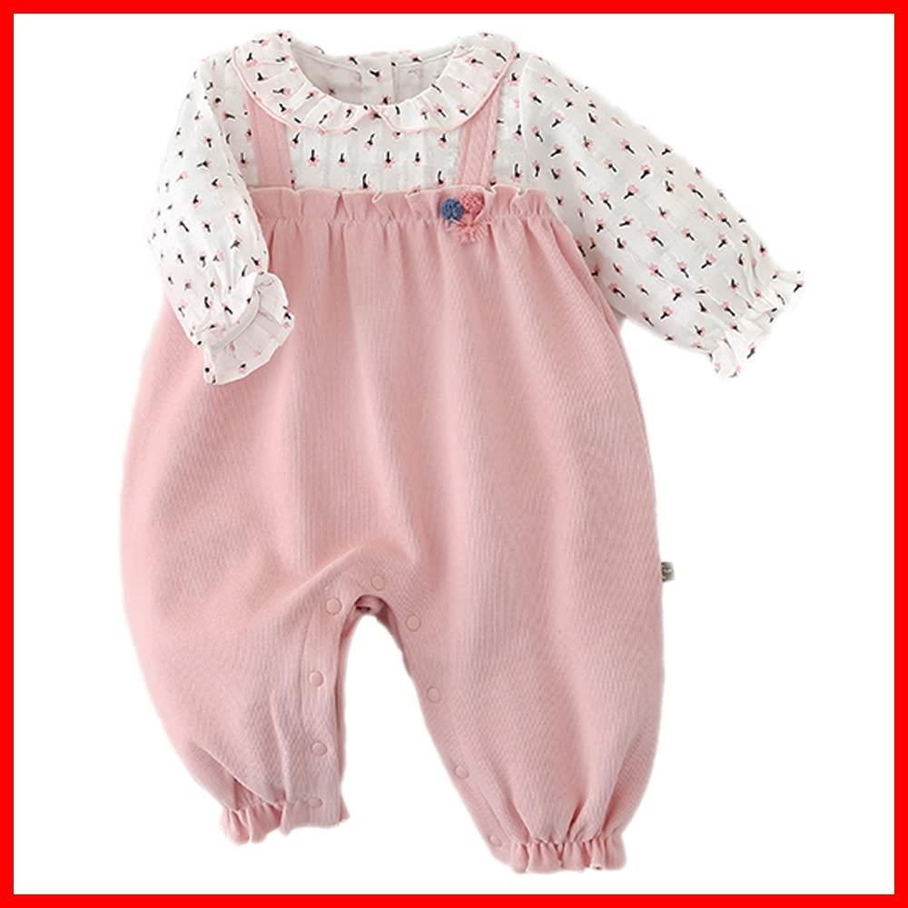 【新品・未使用】カバーオール 赤ちゃん襟付き 子供服 ゴム入れ サロペット風 女の子 ピンク 秋 59 ロンパース春 73 長袖 ベビー服 80 Peter] 90 [Reegoo
