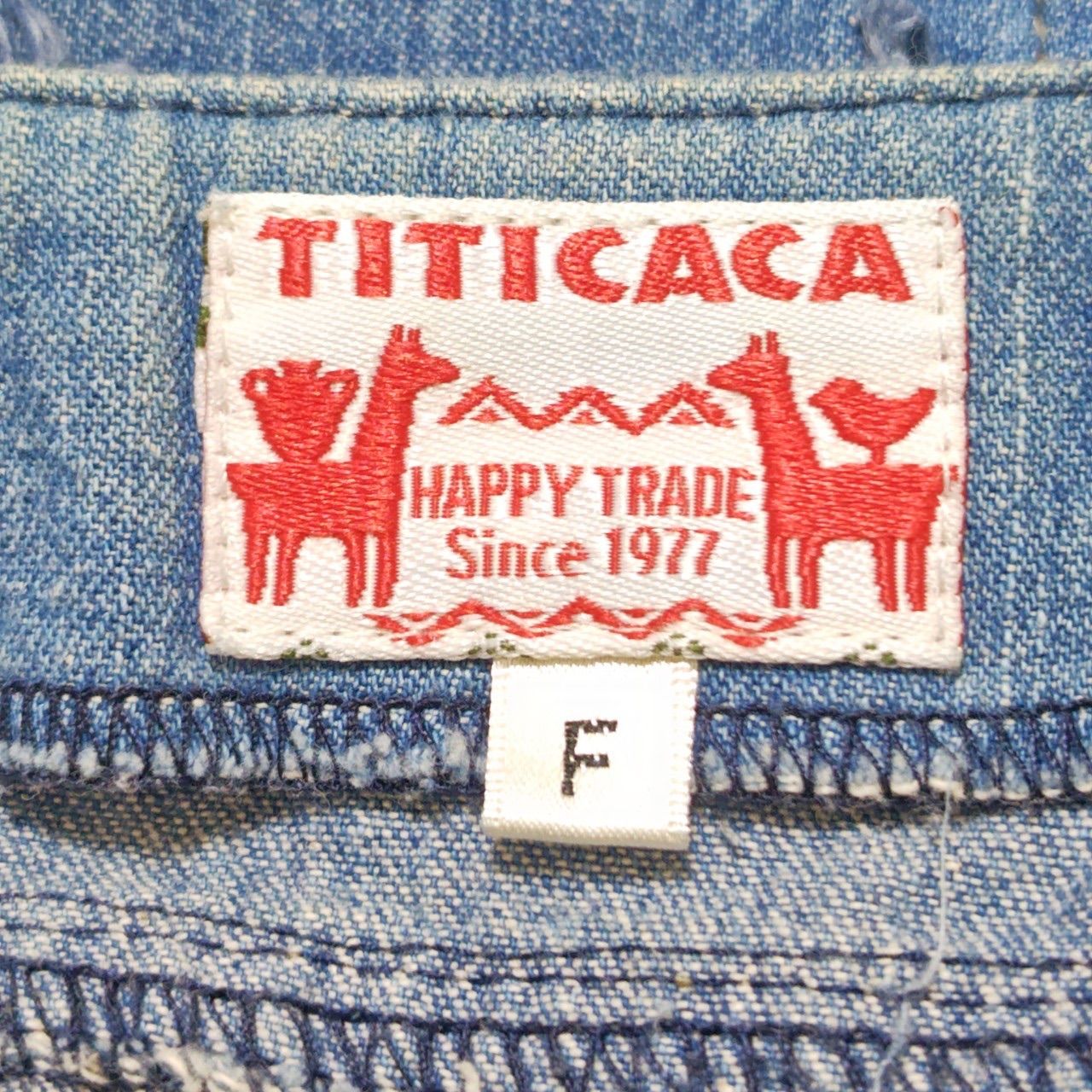 綿100%◎ 【TITICACA】チチカカ チュニック デニム ワンピース レースアップ カットオフ Aライン ゆったり フリンジ 花柄 シンプル 個性派 かわいい お洒落 ゆったり インディゴ レディース 女性 サイズ F /M17939jT