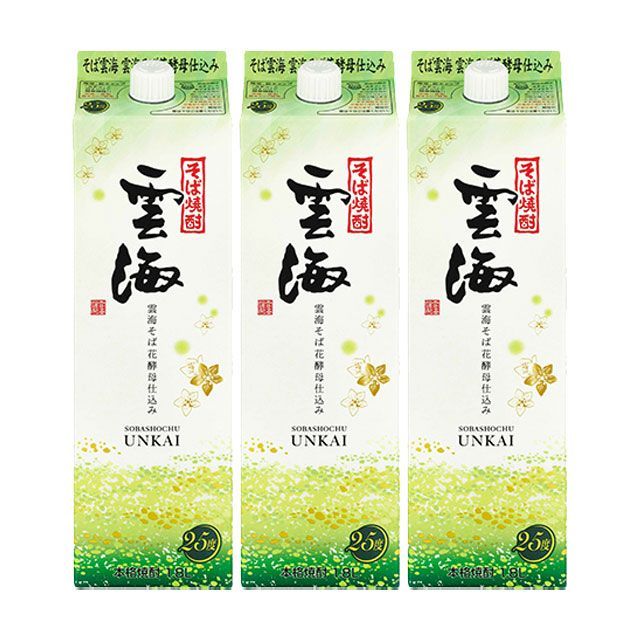 雲海そば 花酵母仕込み パック 25度 1800ml×3本 そば焼酎 雲海酒造※北海道･東北エリアは別途運賃が1000円発生します。