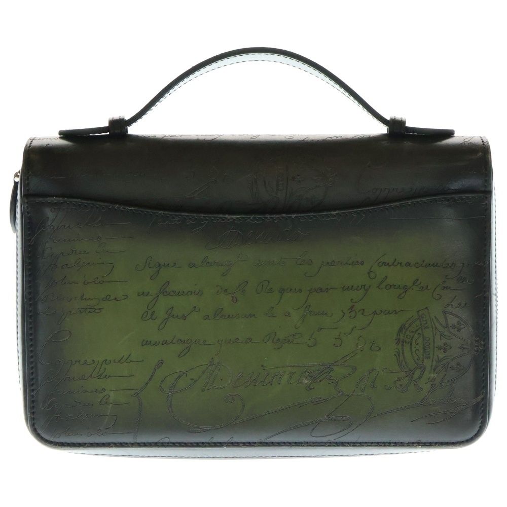 Berluti ベルルッティ カリグラフィー クラッチバッグ セカンドバッグ オーガナイザー グリーン×グレー レザー