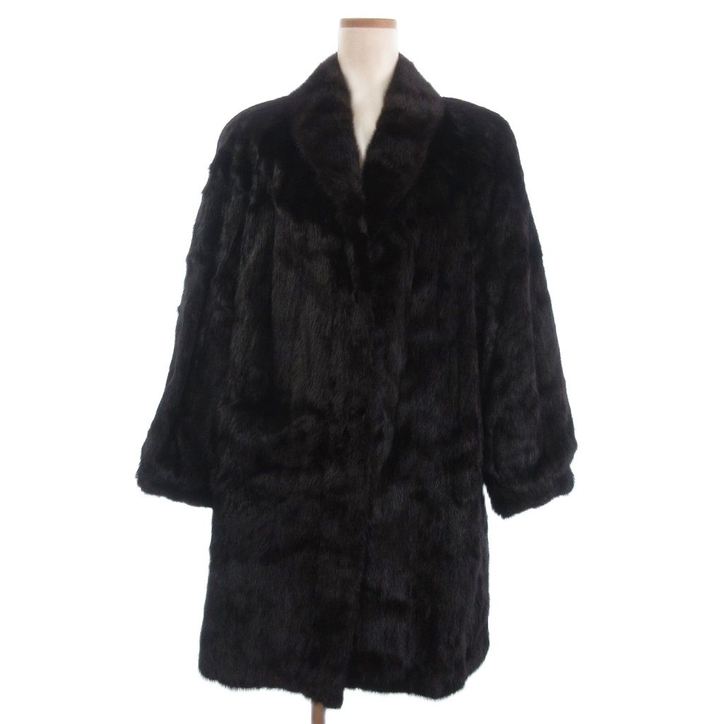 ミンクファー ロングコート フックボタン 焦げ茶 ダークブラウン 19 GY99