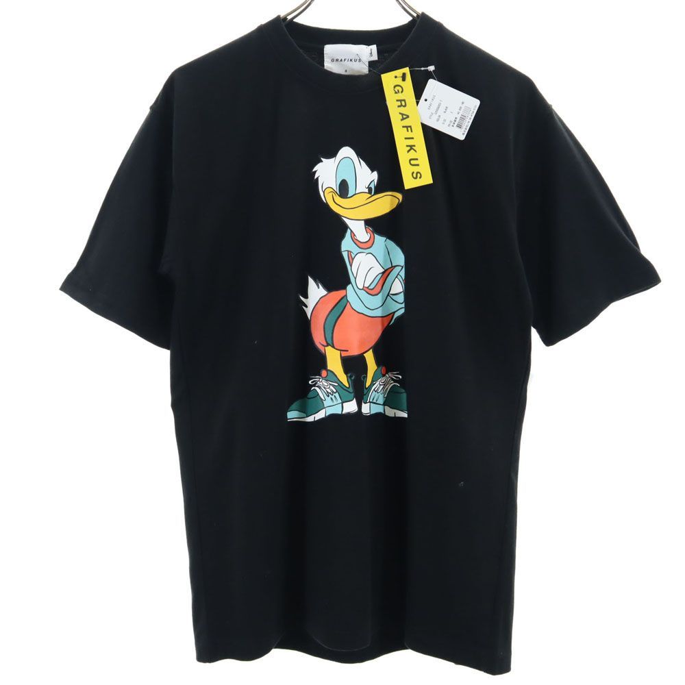 未使用 グラフィクス ドナルドダック プリント 半袖 Tシャツ S ブラック GRAFIKUS ディズニー タグ付き メンズ 古着 【240425】 メール便可