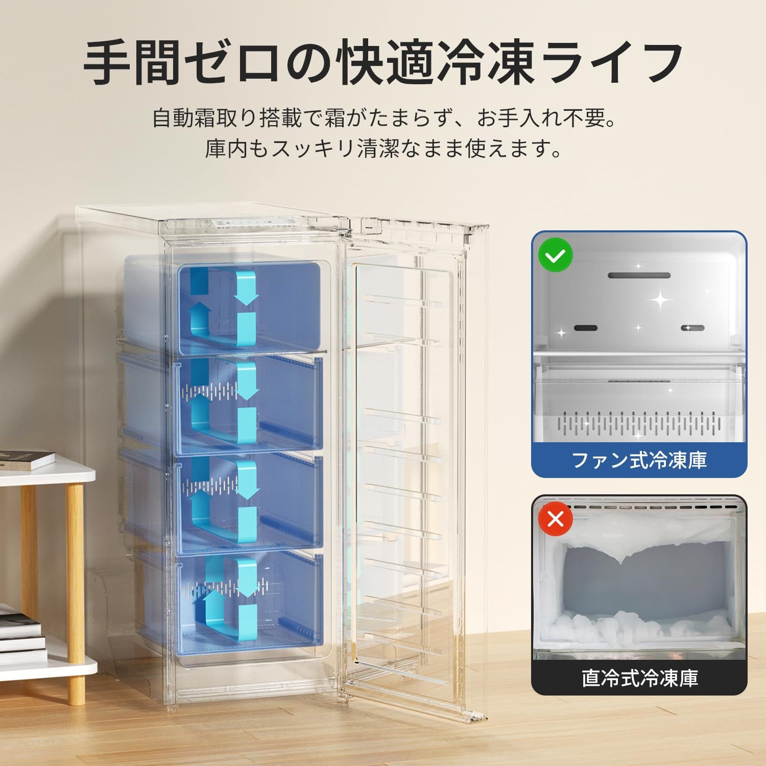 SAMKYO 70L 冷凍庫 スリム 幅35.6cm 霜取り不要 ファン式 冷凍