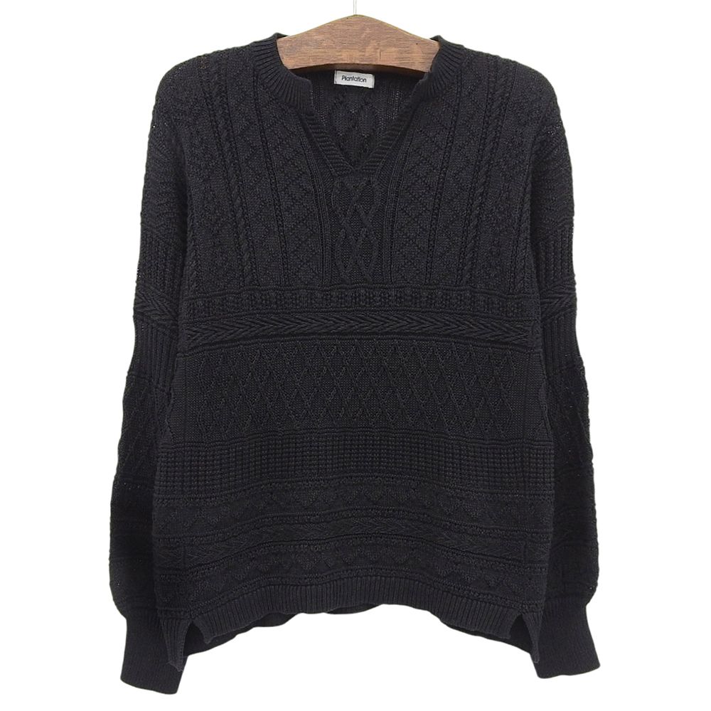 Plantation プランテーション ガンジーニット トップス レディース ブラック M 25年製 M