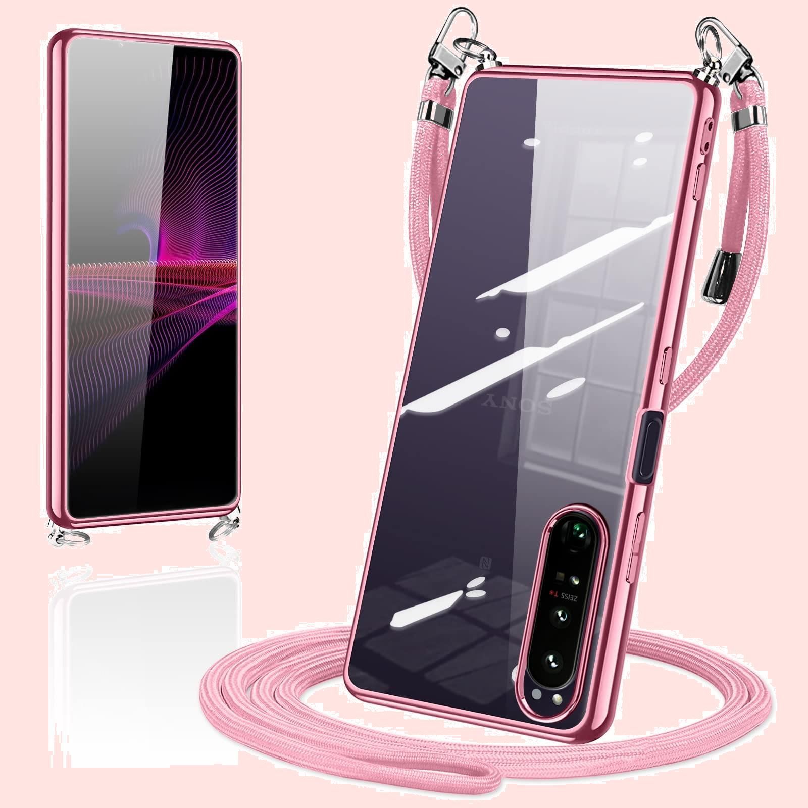 Xperia 1 III ケース ショルダー クリア TPU エクスペリア1iii カバー SO-51B SOG03 スマホケース 肩掛け 首掛け 斜めかけケース 透明 薄型 耐衝撃(ローズゴールド)