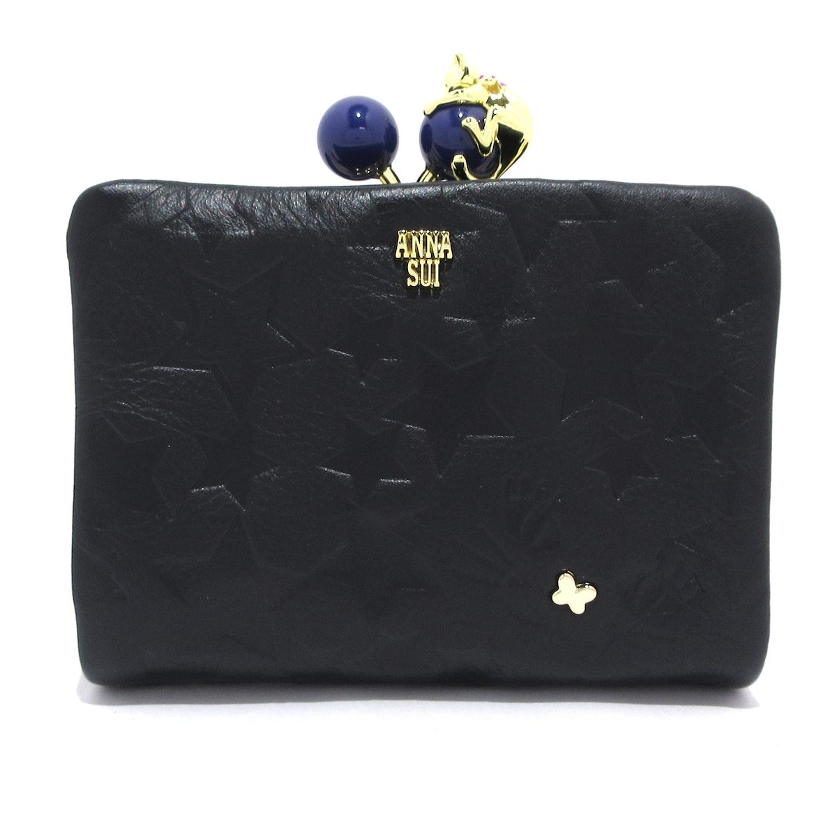 アナスイ 二つ折り財布 星柄 黒 ANNA SUI(アナスイ) 2つ折り財布美品 - 黒 ネコ/スター(星