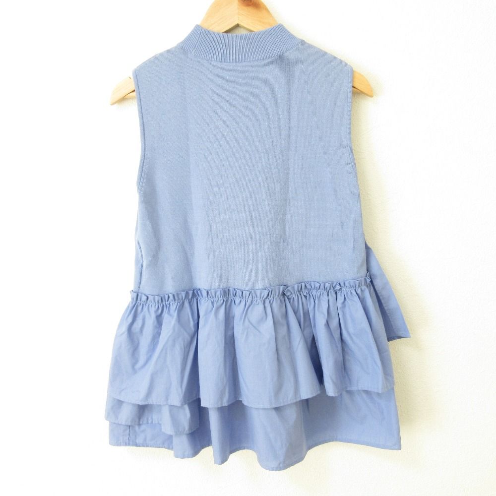 22 SS Diagram ダイアグラム グレースコンチネンタル ヘムフリルノースリーブ ニット カットソー サイズ36 ブルー レディース 古着