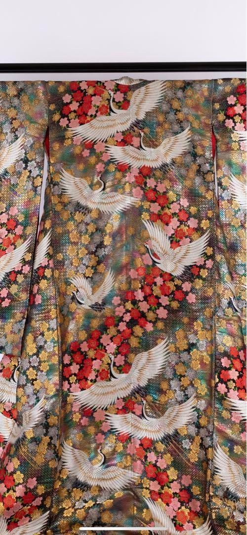 50%OFF! 125,000円→62,500円】花嫁色打掛け 緑.赤色/金刺繍 鶴/桜模様 