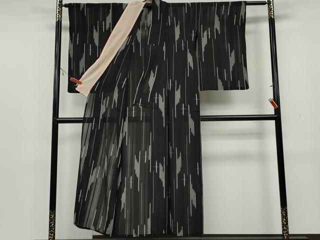 平和屋着物＊夏物 小紋 絽 抽象文様 黒地 洗える着物 DAAU2063ud