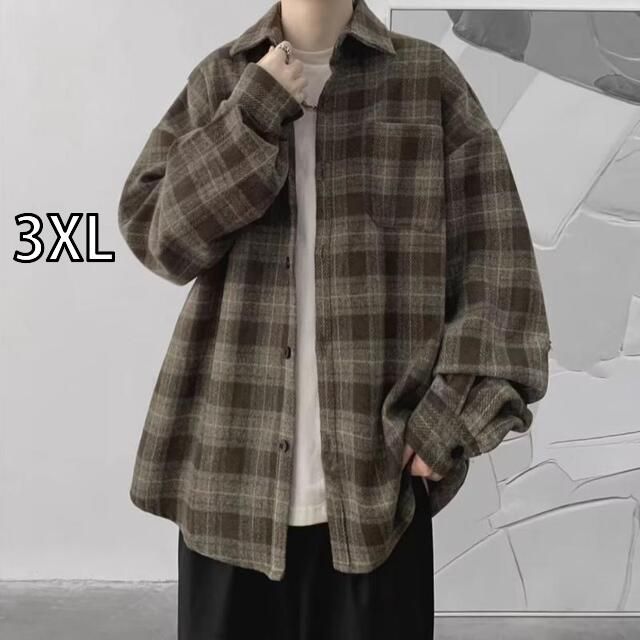 [3XL]秋冬 コーデ メンズ  服 シンプル ファッション オシャレ 大人 かっこいい 大きいサイズ ストリート 紳士服  レトロ チェック シャツ ハイエンド カジュアル 長袖 ワークシャツ