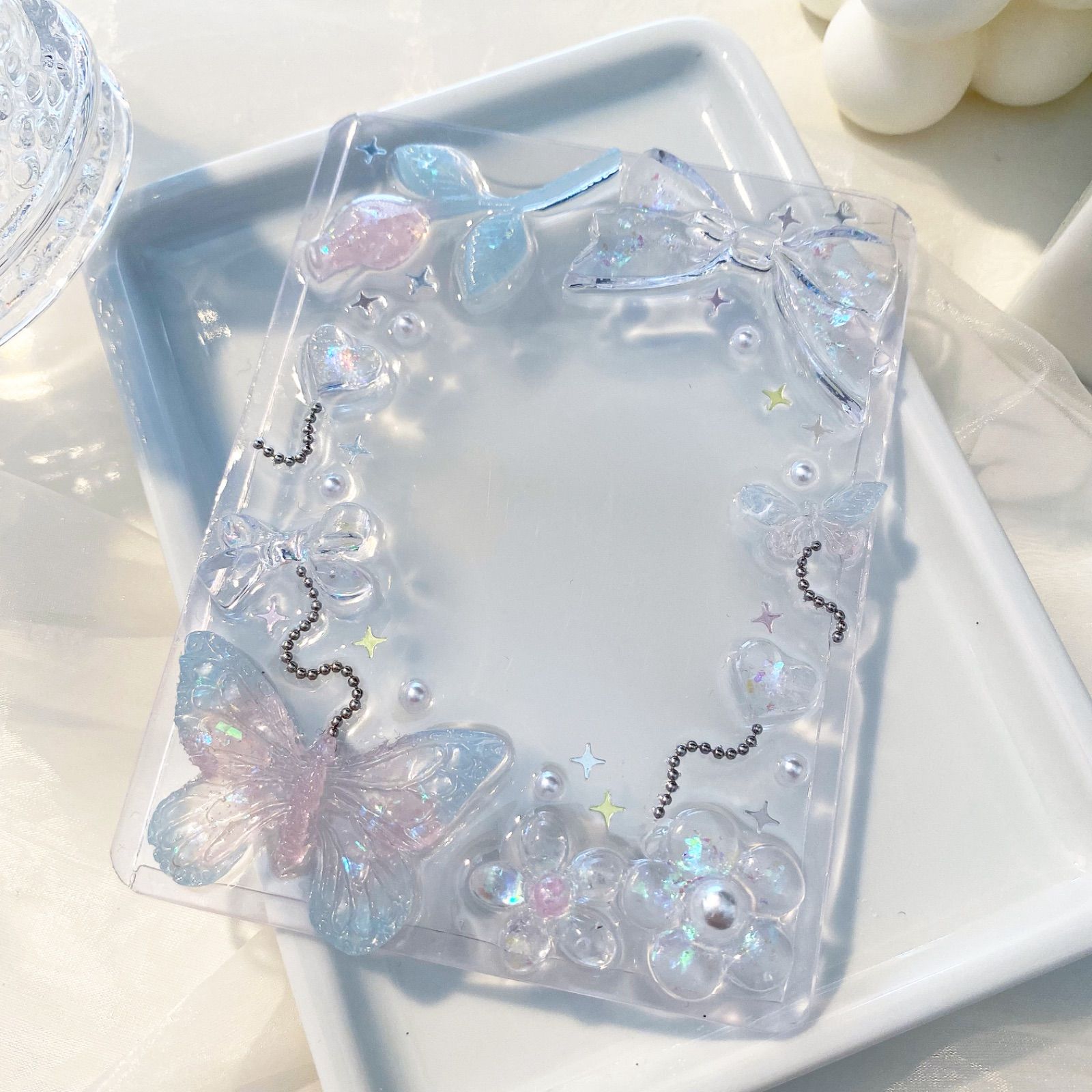 トレカケース キーホルダー デコ レジン バルーンチェーン（水色 