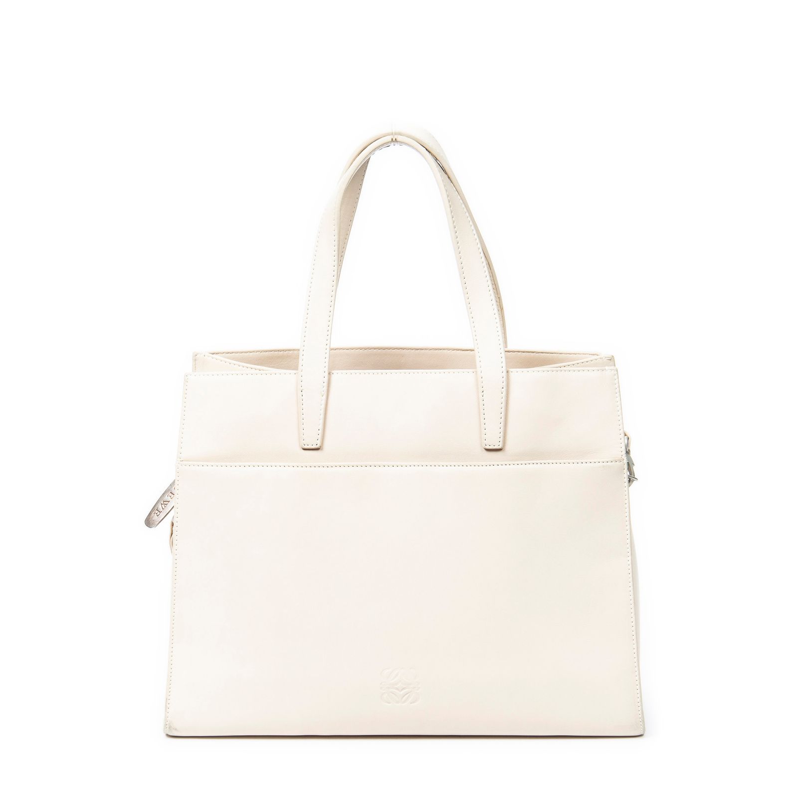 LOEWE ロエベアナグラムジップトップハンドルベージュスムースカーフスキンレザーAB