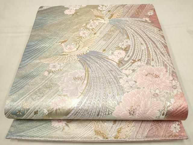 平和屋着物▽六通柄袋帯 鳳凰草花文 金銀糸 正絹 逸品