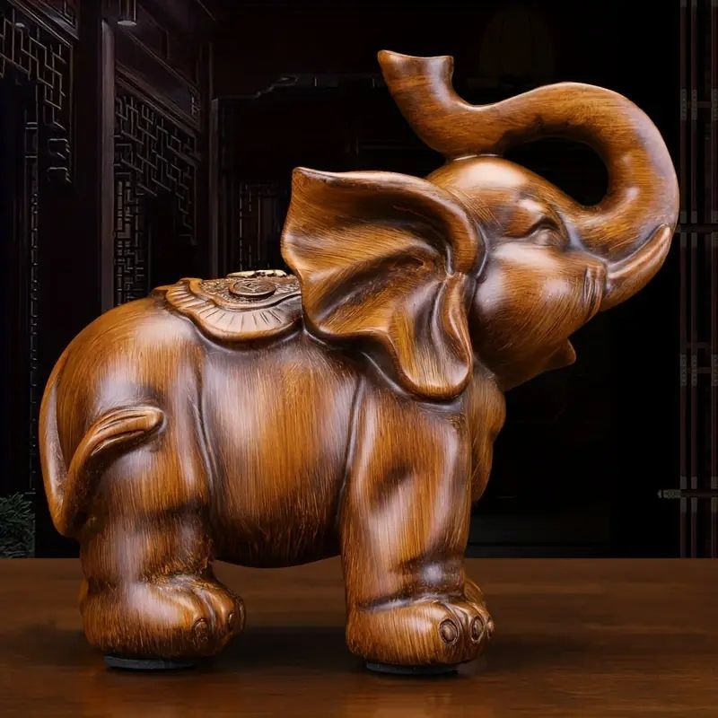 エレガントな白檀風象のペア】樹脂製工芸装飾品 - 自宅、リビング