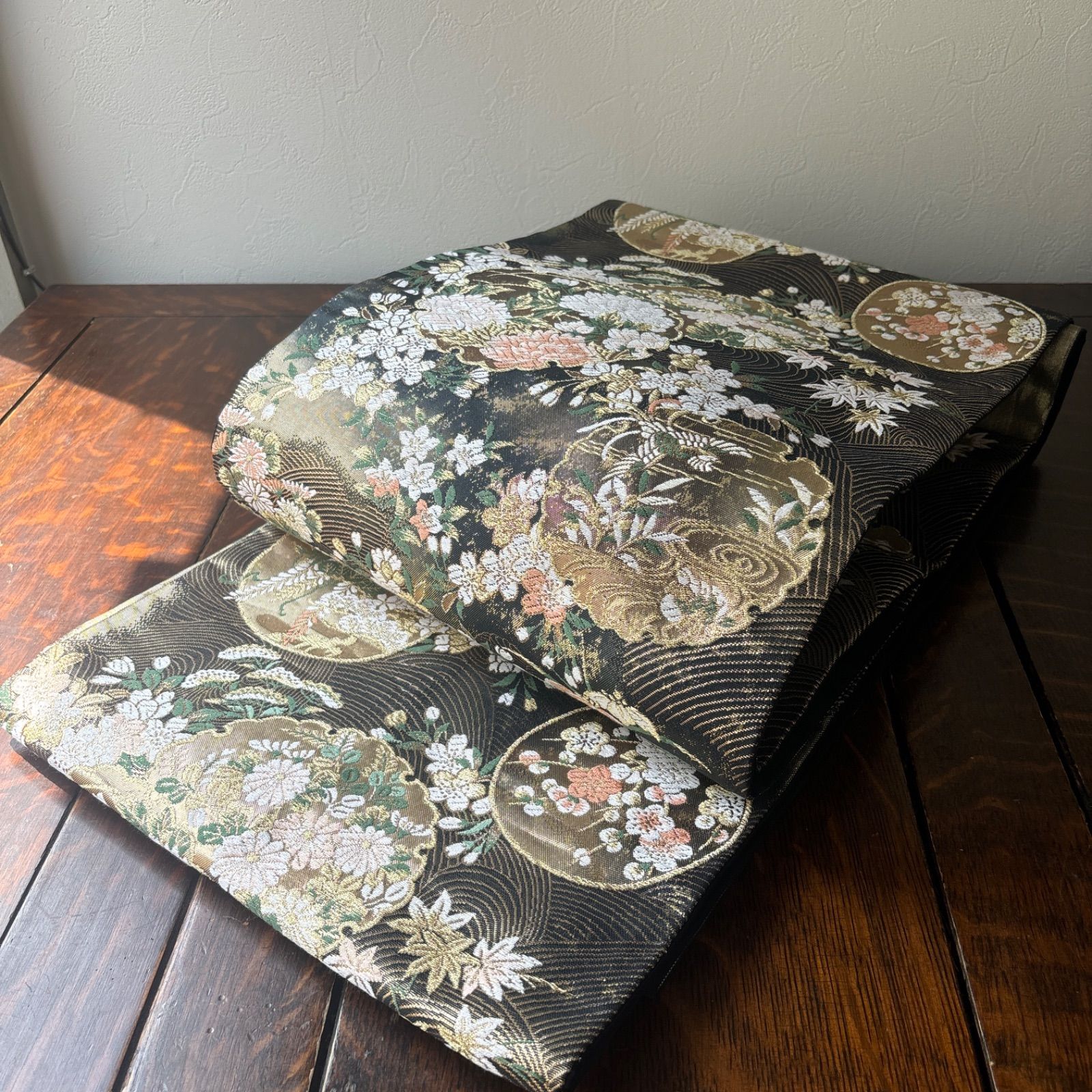 3140］袋帯 美品 草花丸文 唐織 金糸 六通 正絹 着物 フォーマル
