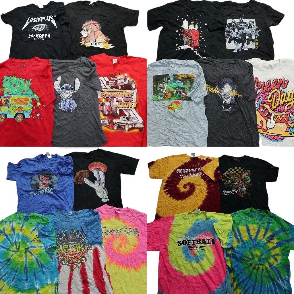 古着卸 まとめ売り カラーmix プリント 半袖Tシャツ 19枚セット (メンズ M ) キャラクター タイダイ アニメ ディズニー 車系 MS6554