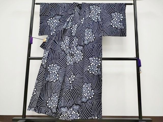 平和屋着物□極上 男性 夏物 本場小千谷ちぢみ 色無地 錆鉄御納戸色 麻