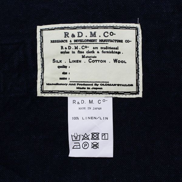 R&D.M.Co- オールドマンズテーラー ロゴ刺繍 インディゴ リネン