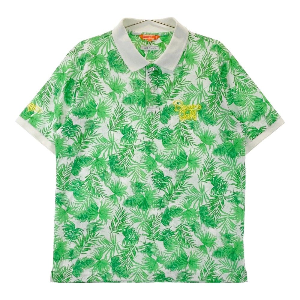 美品 BEAMS GOLF ビームスゴルフ 半袖ポロシャツ 総柄 M BEAMS ビームスゴルフ 半袖ポロシャツ 白×マルチ 星柄×ロゴ総柄