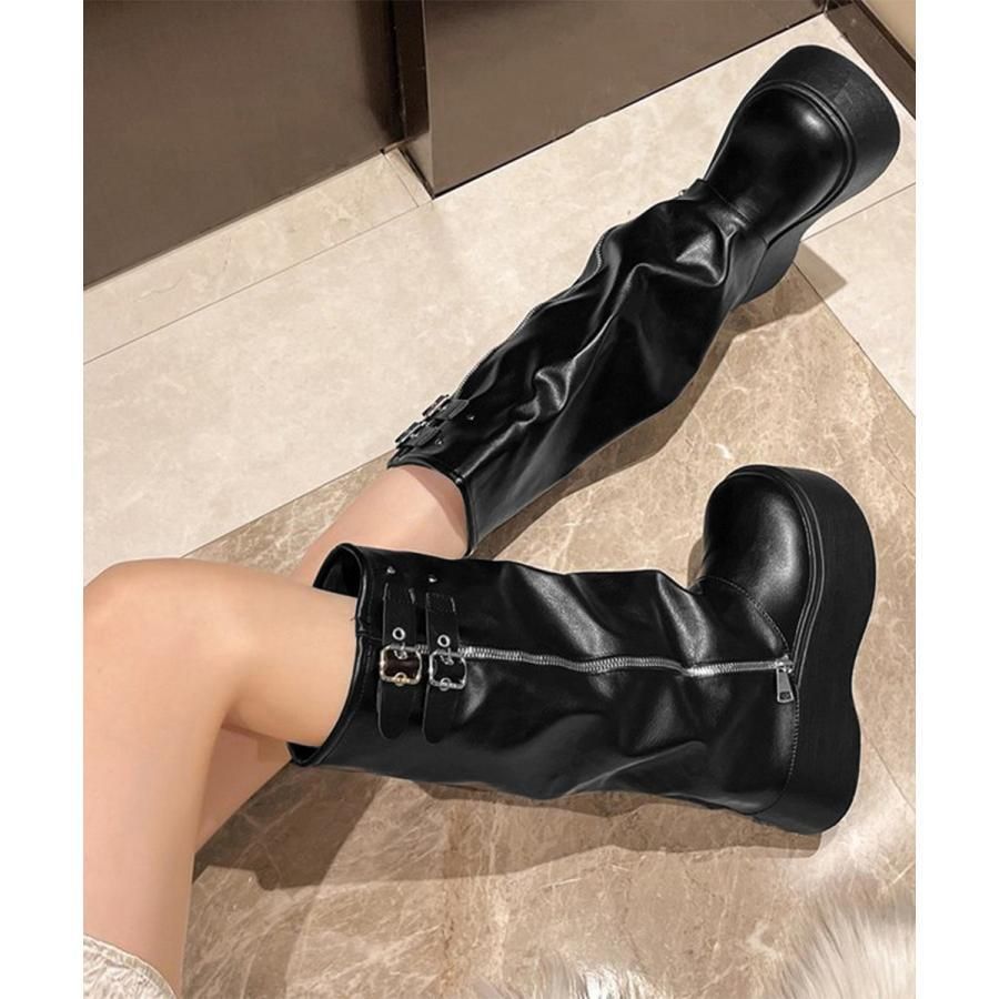 11色展開！国内発送カバーロングブーツ厚底 ルーズシルエット 転倒防止