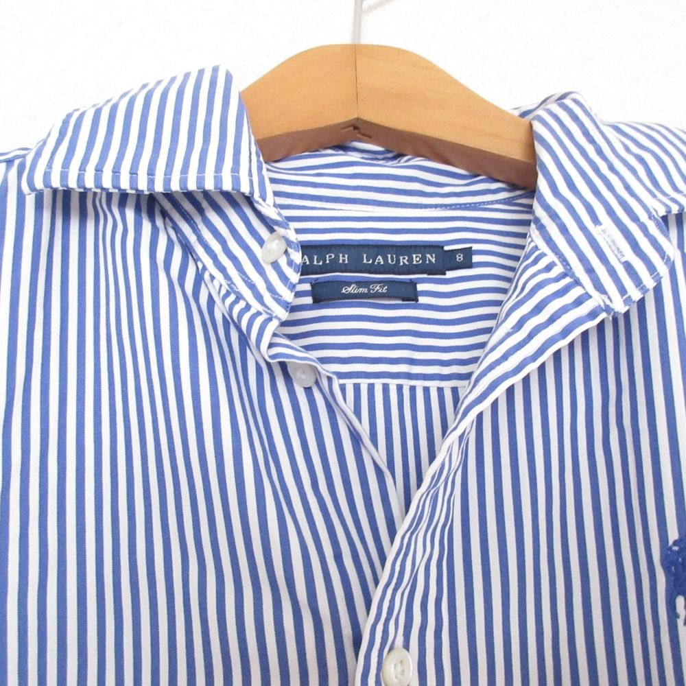 美品 ラルフローレン 上質 コットン スリムフィット ストライプ 長袖シャツ 美品 Ralph Lauren ラルフローレン スリムフィット ストライプ柄