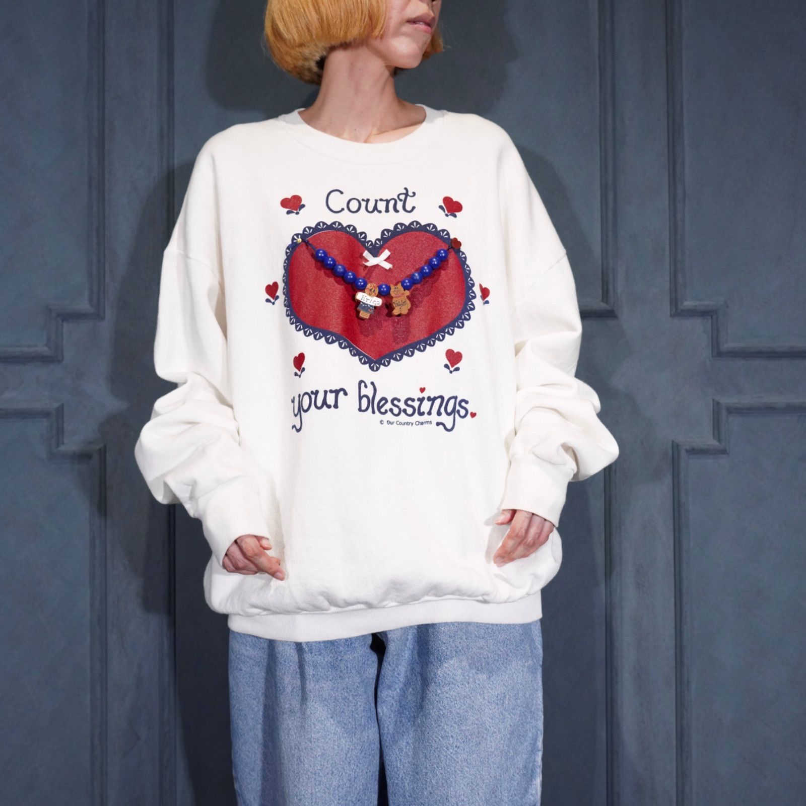 USA VINTAGE JERZEES NECKLACE GIMMICK DESIGN SWEAT SHIRT|アメリカ古着ネックレスギミックデザインスウェット