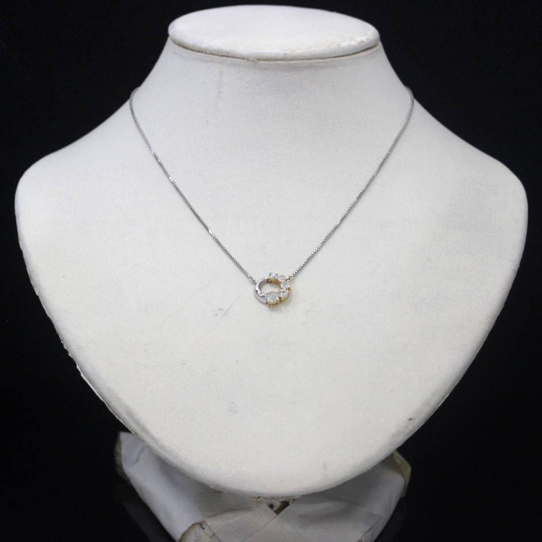 Pt850/K18 天然ダイヤモンドトップ付ネックレス ダイヤ豪華1.04ct 5P 