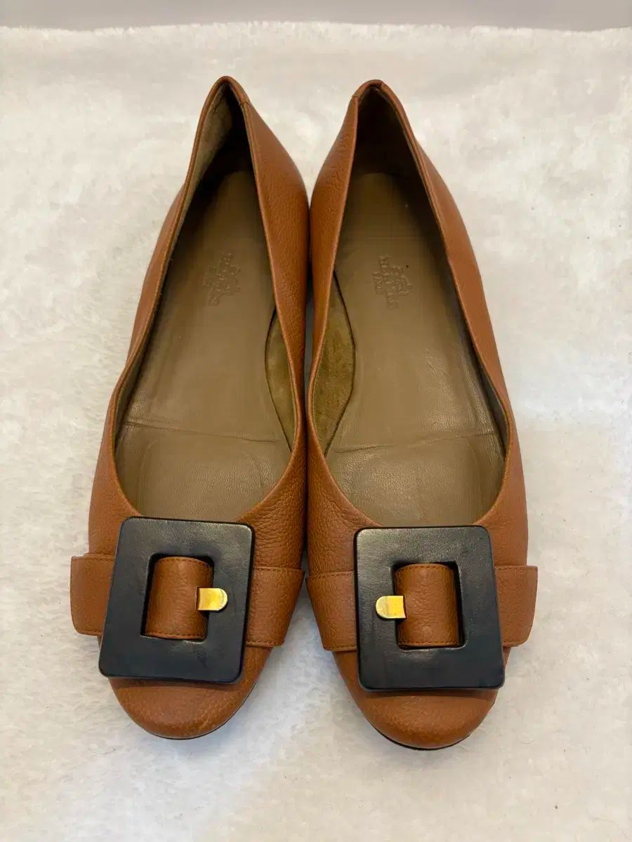 HERMES エルメス ブラウン フラットシューズ バックル 装飾 39 250 サイズ 純正