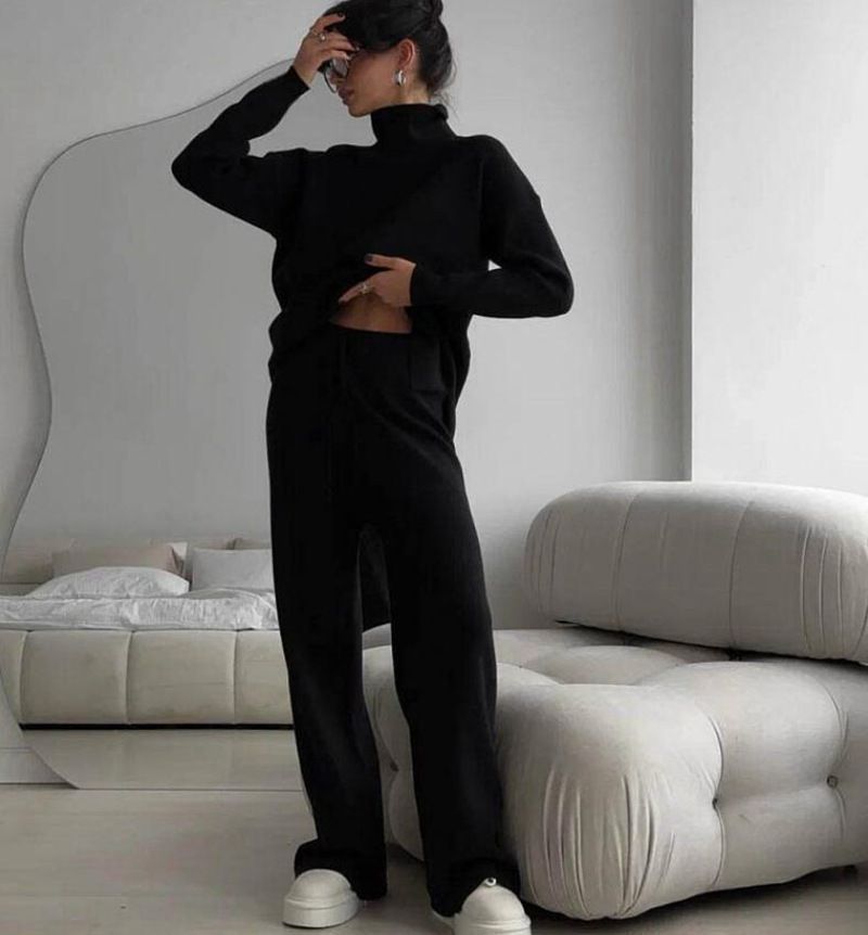 平和 ニットセットアップ レディース きれいめ 40代 秋冬 リブニット スリム ハイネック ニットセーター ニットパンツニット セットアップ 無地 ロング丈 オシャレ 上品 韓国風 カジュアル ルームウェア おしゃれ 大人 lbl04