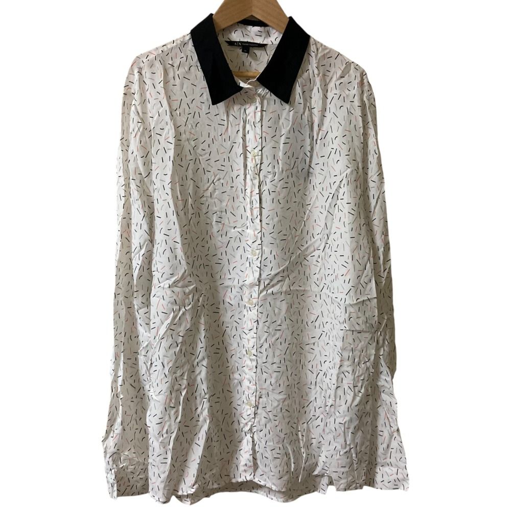 未使用 ARMANI EXCHANGE アルマーニエクスチェンジ スティックプリント ロングスリーブ シアーシャツ ブラウス XL ホワイト系 レディース 古着 中古 未使用 ARMANI EXCHANGE アルマーニエクスチェンジ スティック