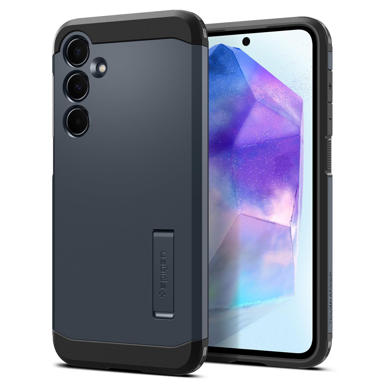 Spigen Galaxy A55 5G ケース スタンド付き 米軍MIL規格取得 耐衝撃 三層構造 スマホスタンド カメラ保護 傷防止 衝撃 吸収 Qi充電 ワイヤレス充電 タフ・アーマー ACS07531 (メタル・スレート)