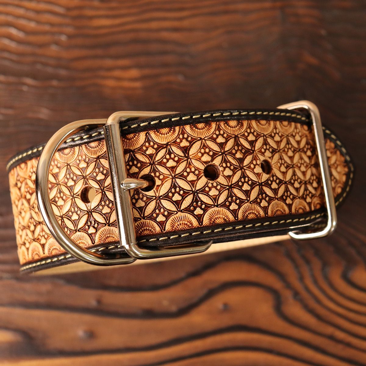Tooled Wide Leather Collar | Carved Lettering Design (DO NOT PET 