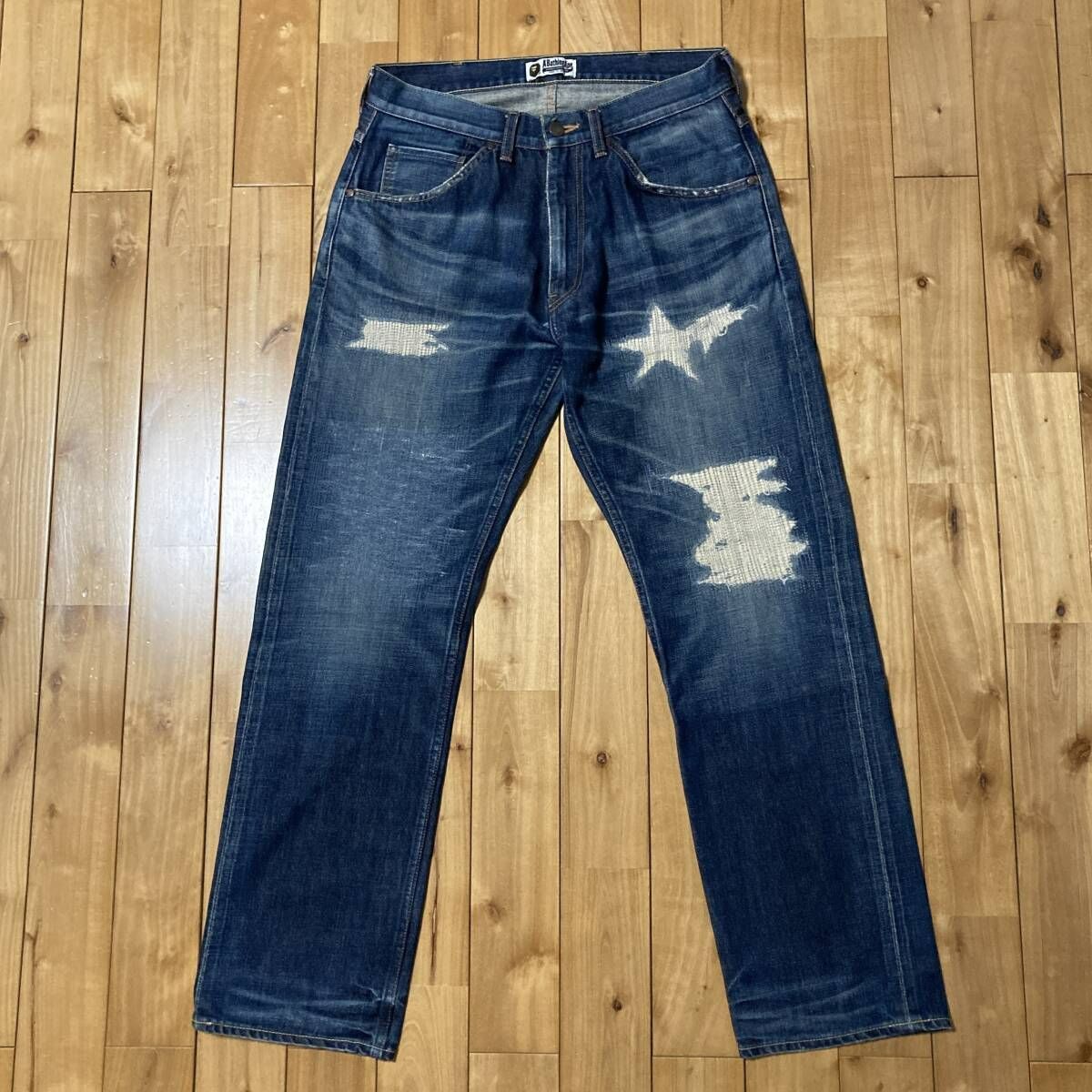 A BATHING APE ダメージデニム スター BAPE STA DAMAGE DENIM PANTS Mサイズ a bathing ape star