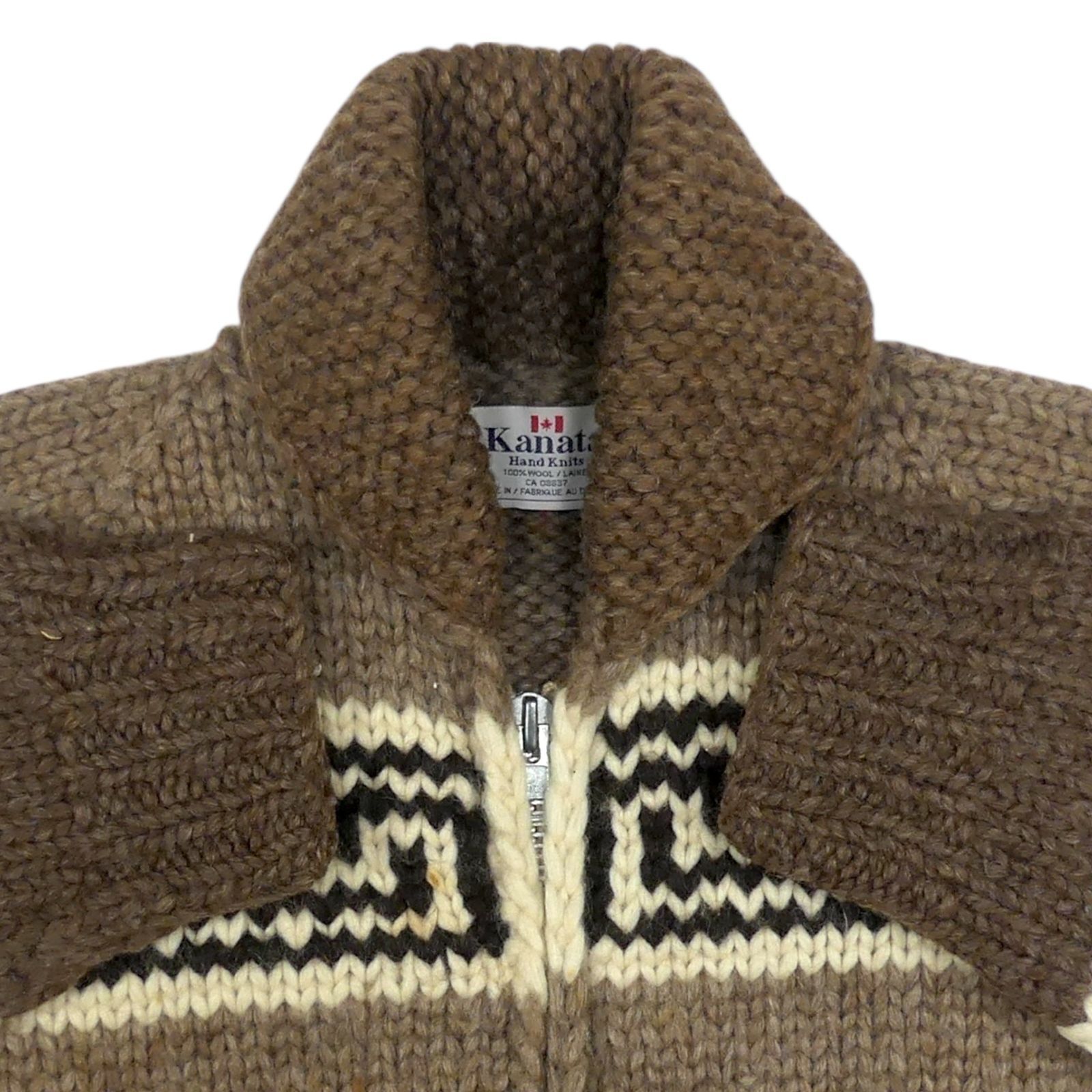 【KANATA】美品 カナタ カナダ製 カウチンセーター XL相当 白グレー カウチン セーター kanata ニット XL カナダ製 カナタ グレー フード