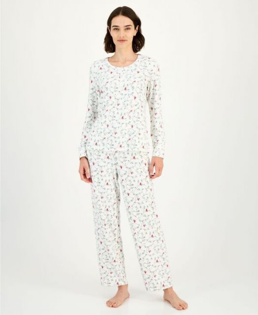 送料無料 チャータークラブ レディース ナイトウェア アンダーウェア Women s 2-Pc. Printed Long-Sleeve Packaged Pajamas Set Green|olive