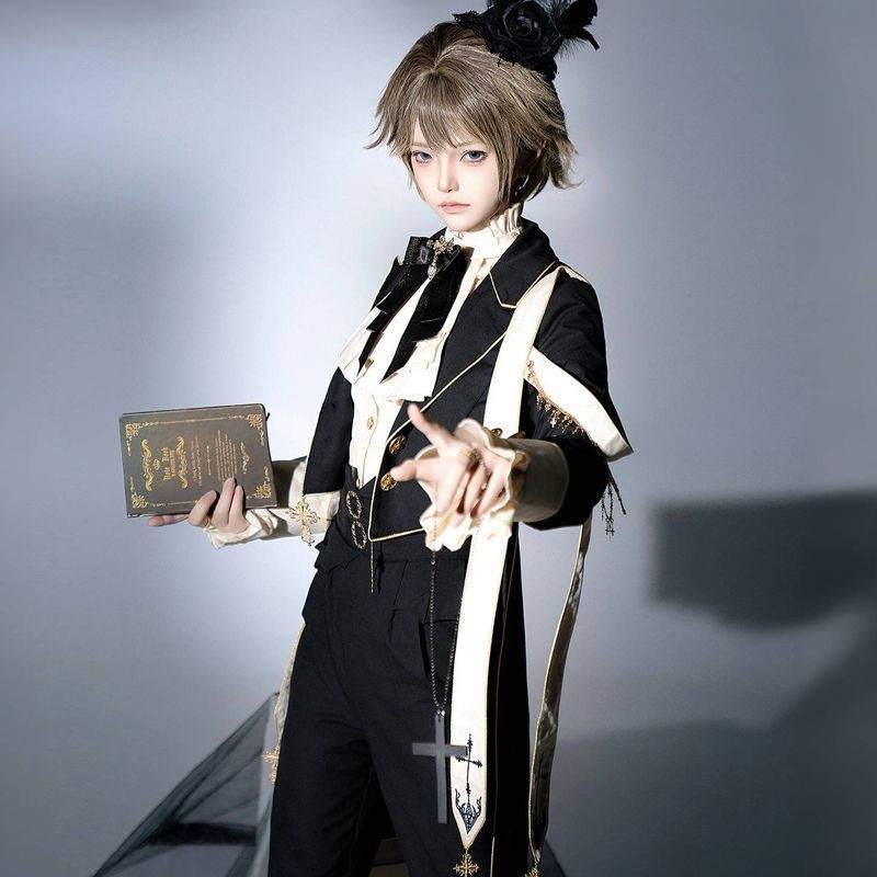 Lolita 神託者 ダークジェントル王子風セット | 軽ゴシック ロリータ メイド服 | 宮廷風 モダンゴールドドレス | レトロエレガント