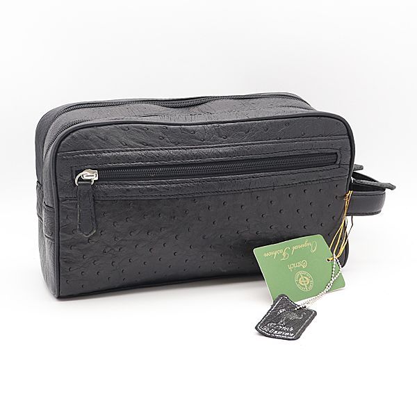 オーストリッチ セカンドバッグ ハンドバッグ ブラック シルバー金具 良品 オーストリッチ ブラック シルバー金具 メンズ/レディース